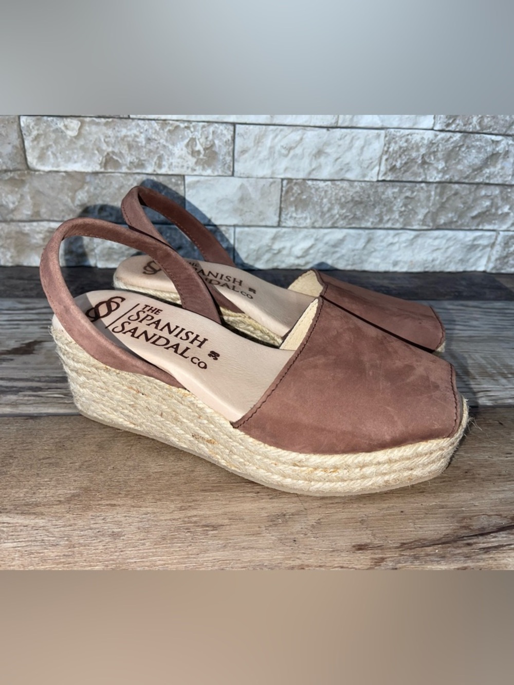 THE SPANISH SANDAL CO. sz 38 cocoa brown sling back espadrille wedge sandals